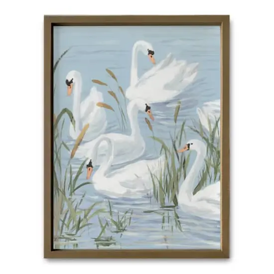 18" x 24" Swans & Cattails Framed Wall Art Brown {1}