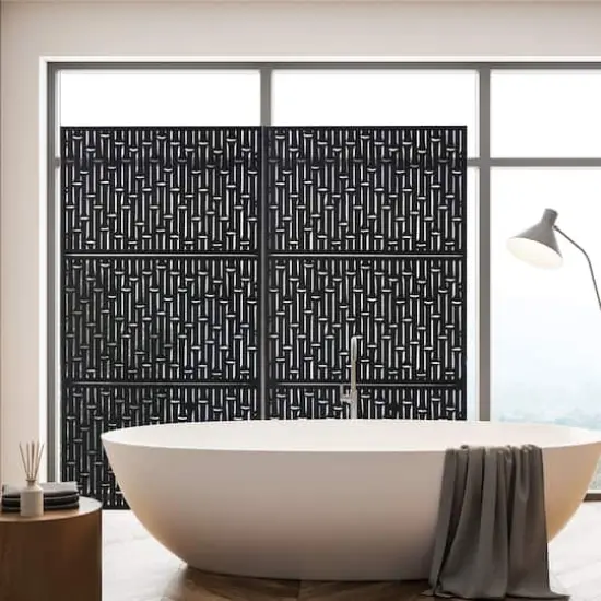 Glitzhome&reg; 6ft. Black Galvanized Steel Bamboo Pattern Privacy Screen Fence Panel & Room Divider {5}