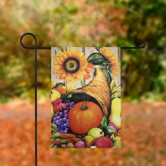 Small Cornucopia & Flowers Autumn Harvest Garden Flag {4}