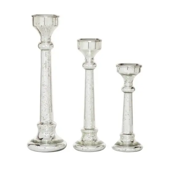 Silver Glass Vintage Candle Holder Set {3}