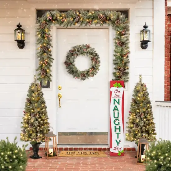 Glitzhome&reg; 3.5ft. Double-Sided Wooden Naughty & Nice List Porch Sign {8}