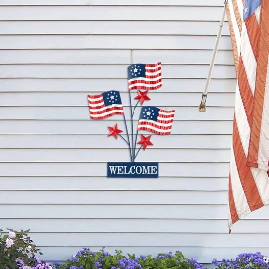 Glitzhome&reg; 42" Patriotic Welcome Metal Flags Yard Stake {3}