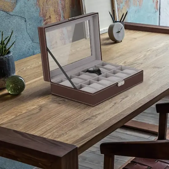 Pecan Brown Dozen Leather Watch Box {5}