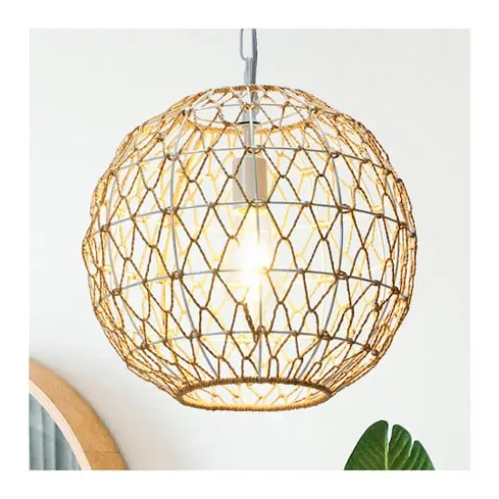 Hello Honey&reg; Robert Stevenson Lighting Alaina 14" Natural Paper Rope & Metal Ceiling Light {5}