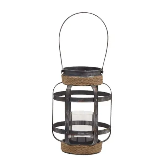 Grey Iron Industrial Candle Holder Lantern, 13" x 10" x 10" {4}