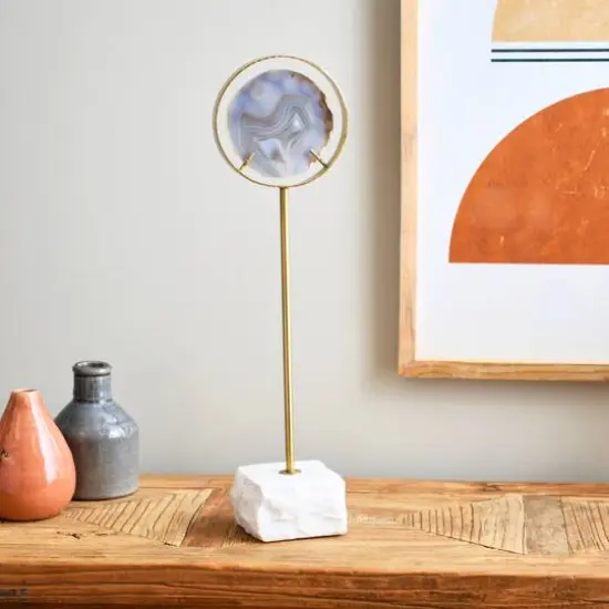 Hello Honey&reg; 18" Gray Agate Accent on Metal & Marble Stand {3}