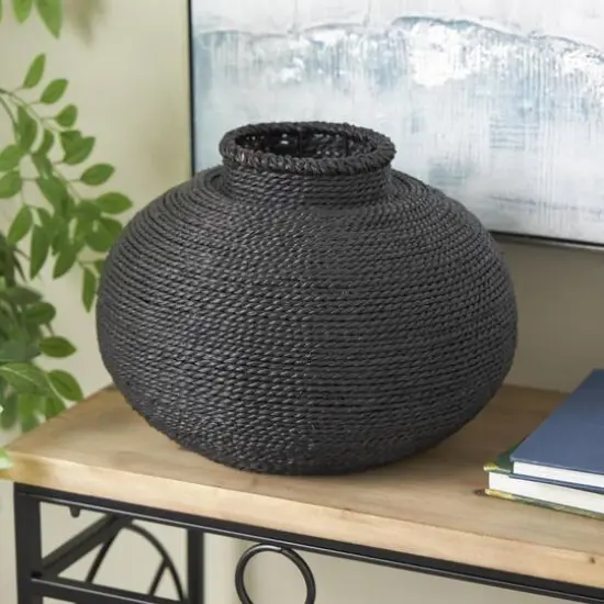 15" Black Metal Handmade Wrapped Vase {9}