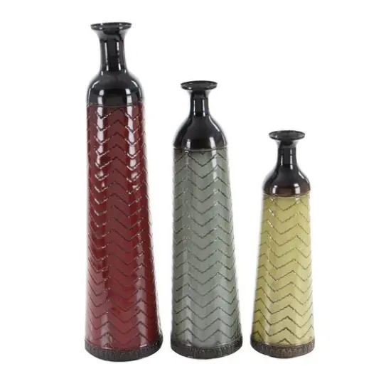Multi Colored Metal Traditional Vase Set {3}