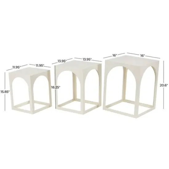 Metal Nested Accent Table with Large Arched Cutouts Set White {8}