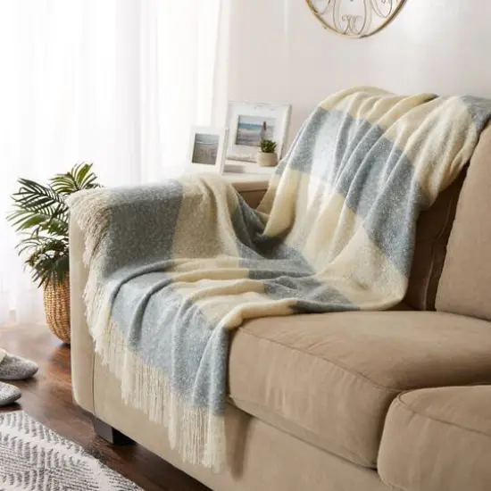 Rugby Stripe Acrylic Throw Blue {6}