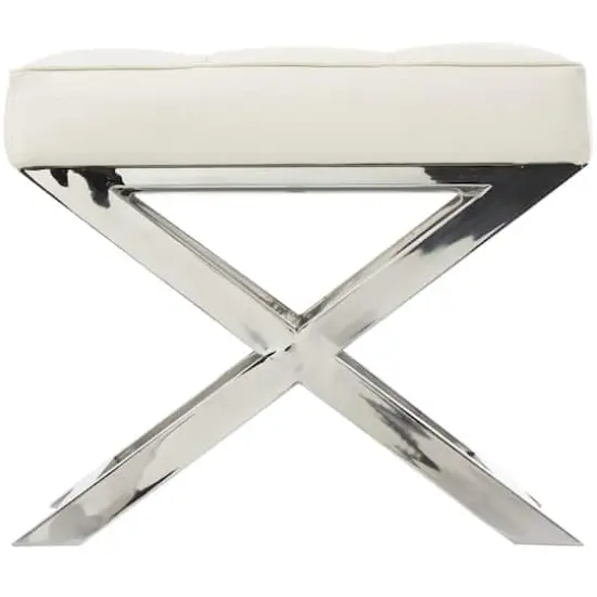 19" Leather Stool with Stainless Steel Supports White {3}