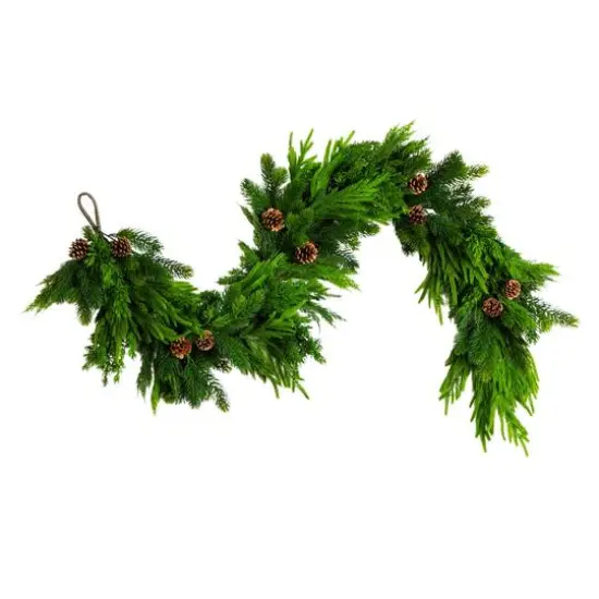 6ft. Artificial Mixed Pine and Norfolk Garland with Pinecones {1}