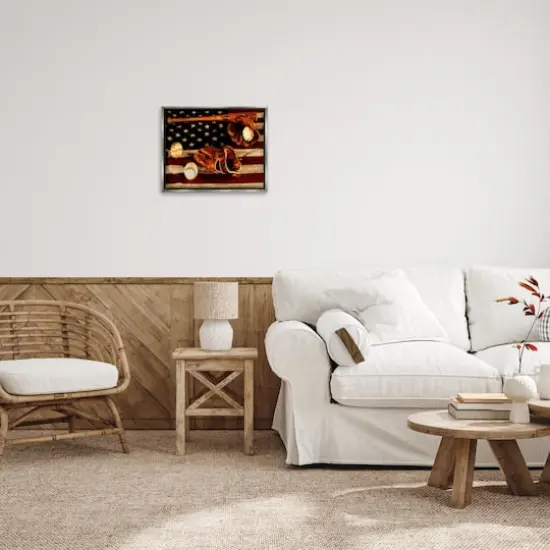 Stupell Industries Vintage American Flag Baseball Photo Floater Framed Art Gray {3}