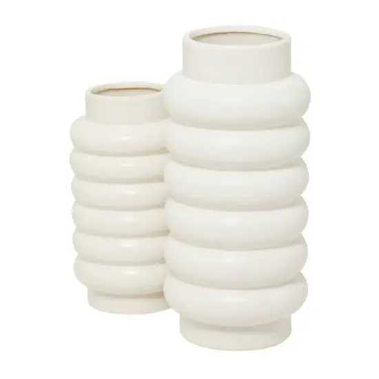 CosmoLiving by Cosmopolitan White Ceramic Vase with Ring Ribbing Set of 2 16", 12" {3}