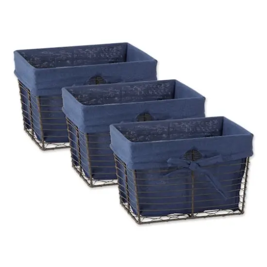 DII® Small Vintage Gray Wire Basket with French Blue Liner, 3ct. {1}
