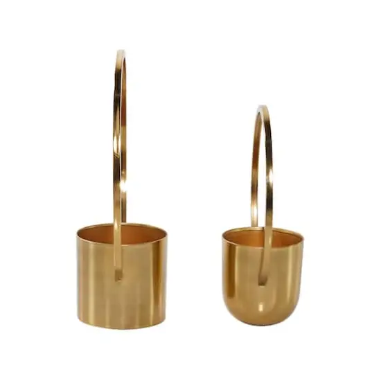 CosmoLiving by Cosmopolitan Set of 2 Gold Metal Glam Planter, 11", 14" {3}