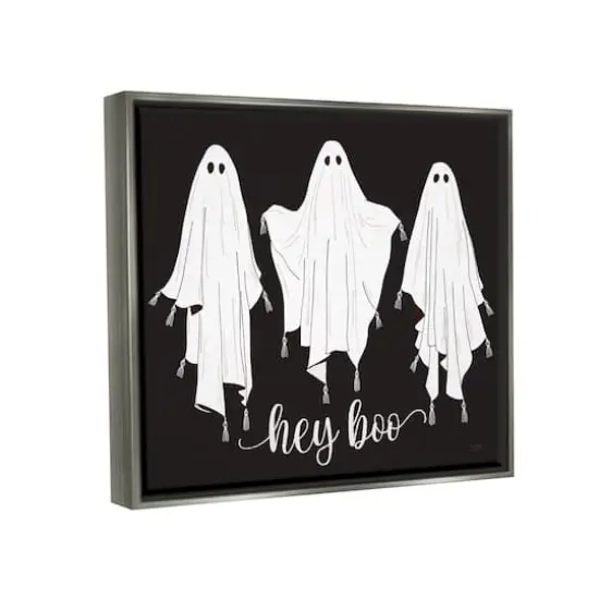 Stupell Industries Hey Boo Three Ghosts Framed Floater Canvas Wall Art Gray {4}