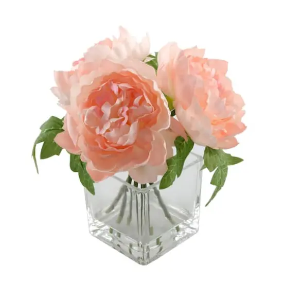 Flora Bunda&reg; 8" Pink Peony Arrangement in Glass Pot {1}