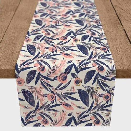 Navy And Pink Flowers Indoor/Outdoor Table Runner {4}