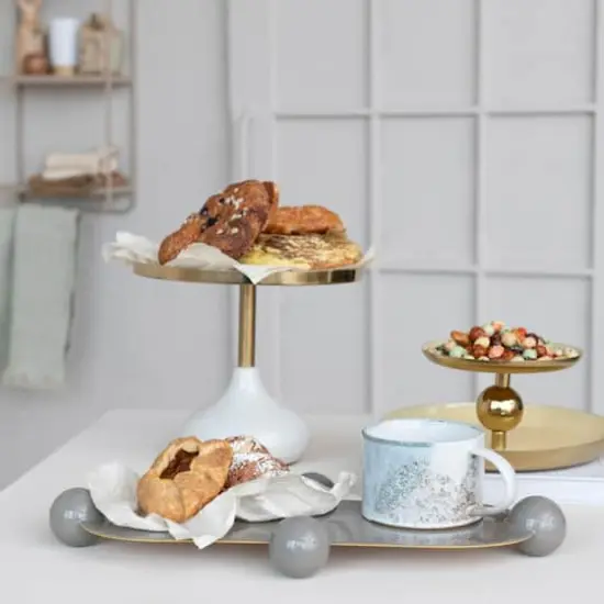 Hello Honey&reg; 17.5" Gray Elegance Enamel Metal Tray with Ball Feet {4}