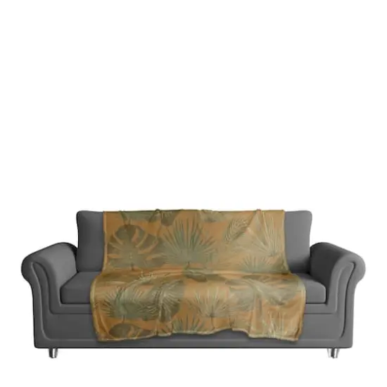 Tropical Palm Coral Fleece Blanket Yellow {4}