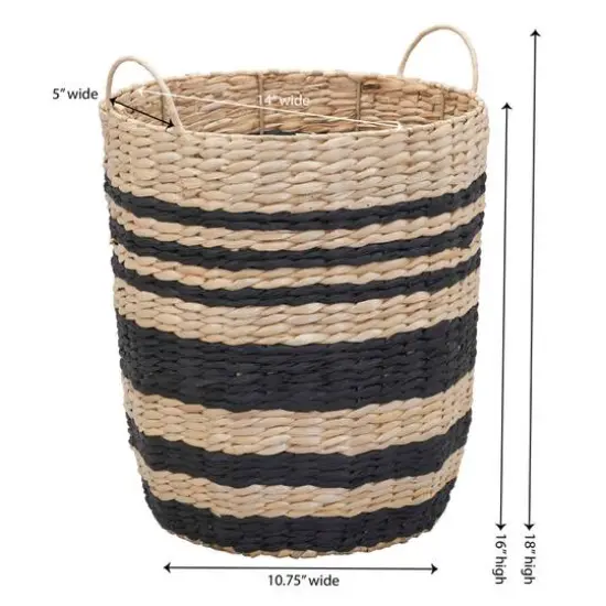 Household Essentials 18" Black & Natural Cattail & Paper Banded Basket {6}
