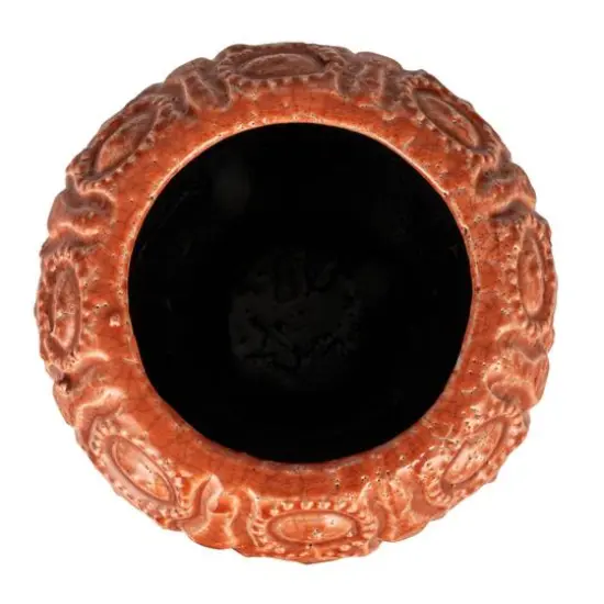 Hello Honey&reg; 9" Coral Crackle Glaze Embossed Terra Cotta Footed Vase Planter {8}