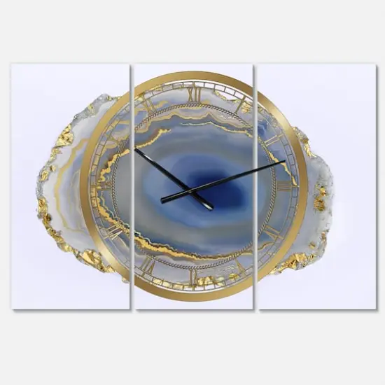 Designart Golden Water Agate Fashion 3 Panel Large Wall Clock {1}