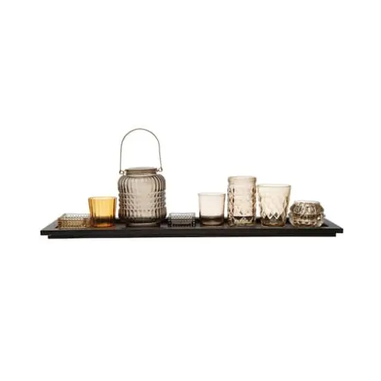 Hello Honey&reg; Embossed Glass Votive Holders with Black Finish Wood Tray Set {1}