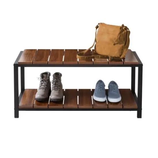 Honey Can Do Walnut 2-Tier Entryway Shoe Bench {3}