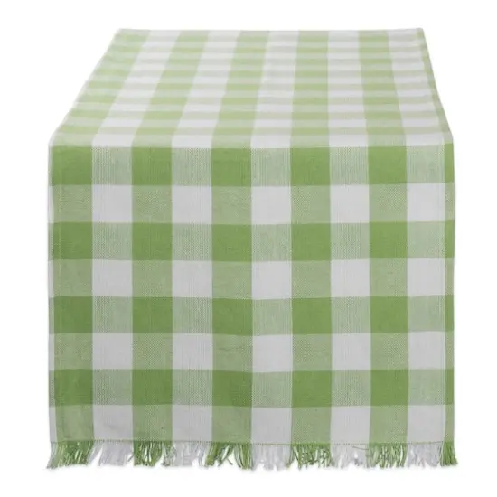 DII&reg; 72" Heavyweight Check Fringed Table Runner Bright Green {1}