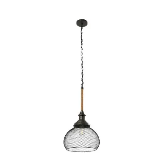 Hello Honey® Robert Stevenson Lighting Martha 26" Black Woven Metal & Natural Rope Ceiling Light {11}
