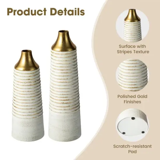 Glitzhome&reg; Modern White & Gold Striped Metal Floor Vases Set {5}