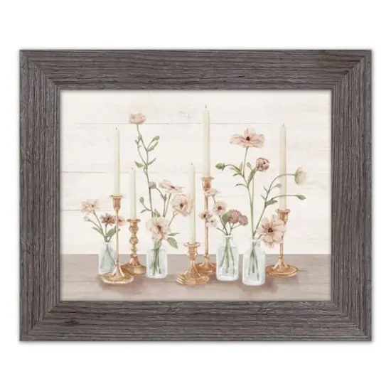 Florals with Candles Western Framed Print Gray {1}