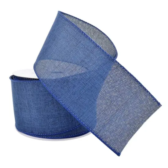 2.5" x 25ft. Faux Linen Wired Ribbon by Celebrate It™ Décor Navy {4}