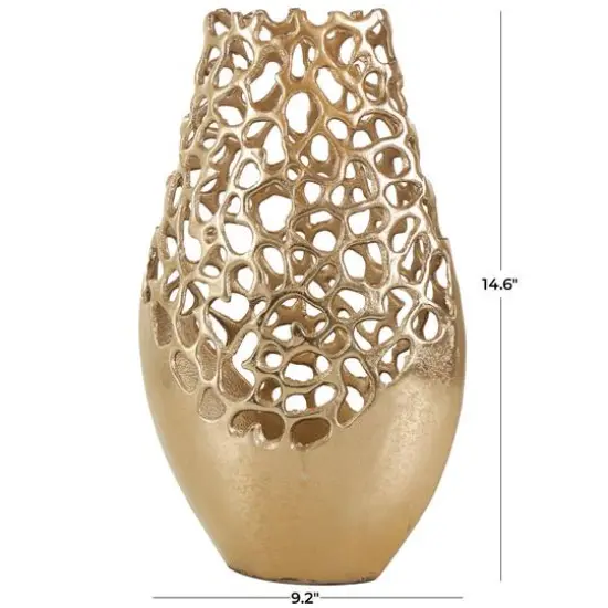 15" Gold Aluminum Vase with Freeform Open Lattice {8}