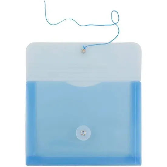 JAM Paper 5.5" x 7.5" Button & String Tie Closure Plastic Envelopes, 12ct. Blue {4}