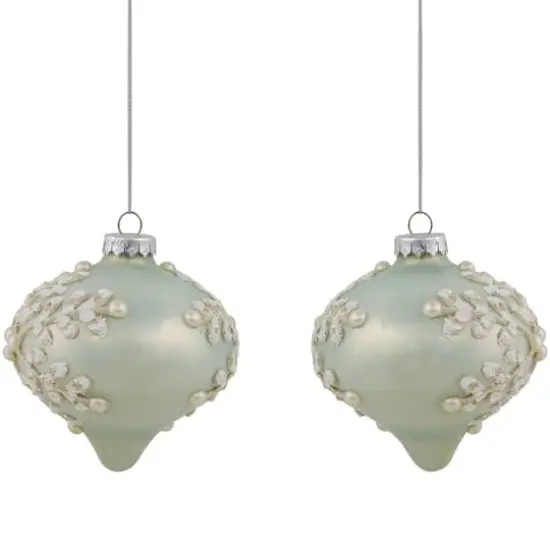 2ct. Pastel Green Icy Snowflakes Glass Onion Ornaments {1}
