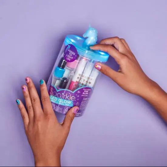 Bright Stripes Sparkle LED Glow Spa Blue Unicorn Activity Jar {5}