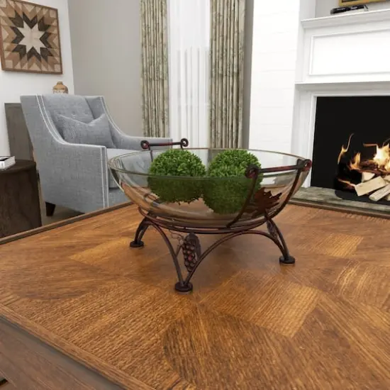 19" Clear Tempered Glass Kitchen Serving Bowl with Copper Metal Grapes Base {11}