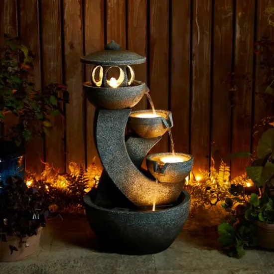 Glitzhome&reg; 32" 4-Tier LED Pagoda Outdoor Fountain {7}