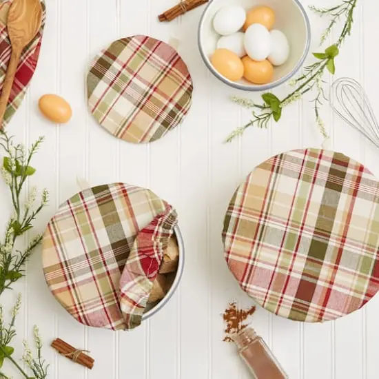 Give Thanks Plaid Woven Dish Cover Set {5}