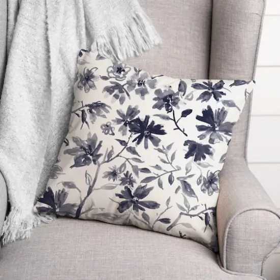Delicate Floral Print Throw Pillow Navy {3}
