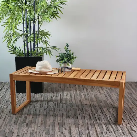 47" Brown Teak Wood Slatted Outdoor Accent Table {8}