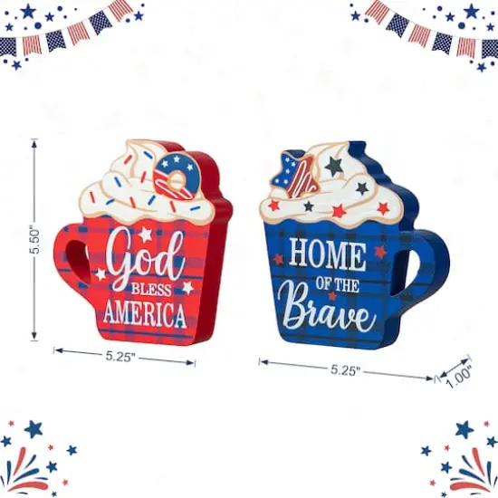 Glitzhome&reg; Patriotic Americana Coffee Cup Table D&eacute;cor Set {4}