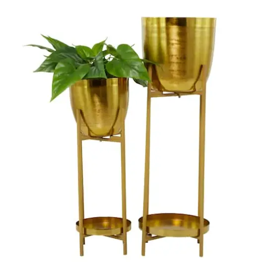 CosmoLiving by Cosmopolitan Gold Metal Planter with Removable Stand Set {3}