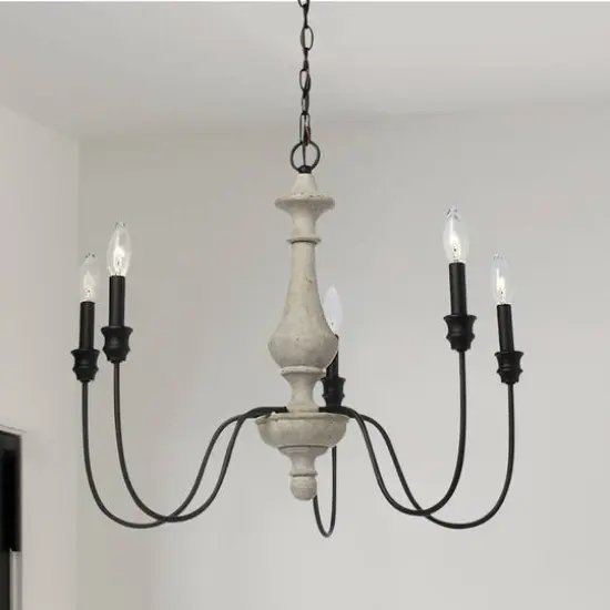 Hello Honey® Robert Stevenson Lighting Magnolia 25" Matte Black 5-Light White Washed Wood and Metal Chandelier {5}