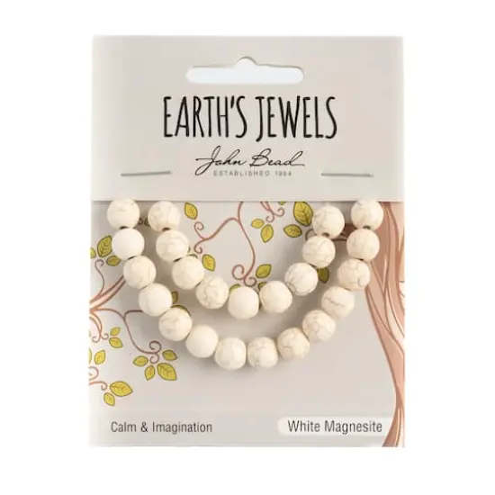 John Bead Earth's Jewels Natural Stone Round Beads, 8mm White Magnesite {3}