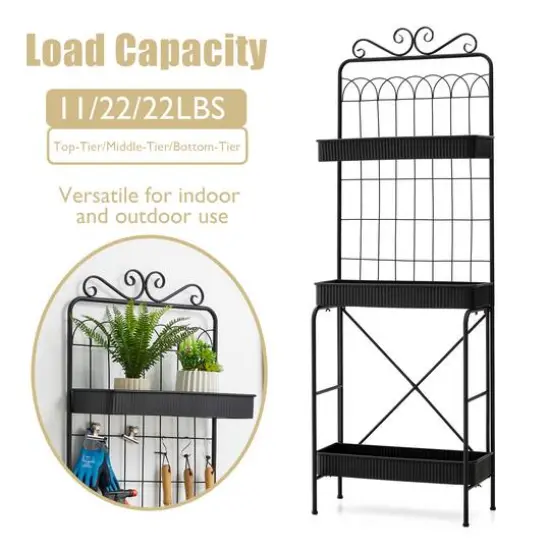 Glitzhome&reg; 68" 3-Tier Black Metal Shelf Planter Stand {7}