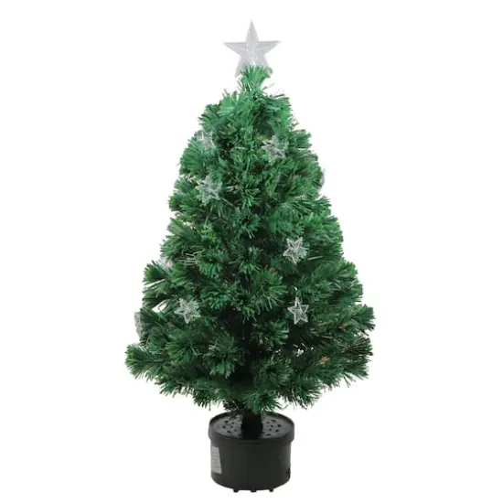 4ft. Pre-Lit Potted Fiber Optic Artificial Christmas Tree with Stars, Multicolor Lights {1}